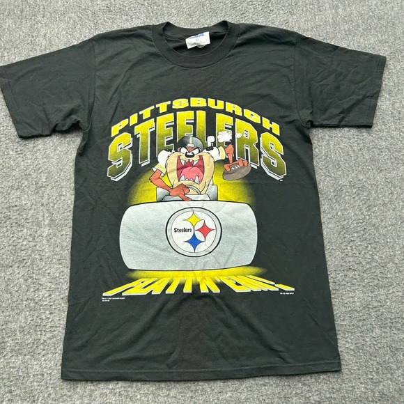 Vintage Pittsburgh Steelers TAZ Graphic Shirt Mens L USA Cotton Nutmeg 90s